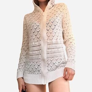 Cabelas crocheted white sweatshirt hoodie hooded beach resort coverup - size S
